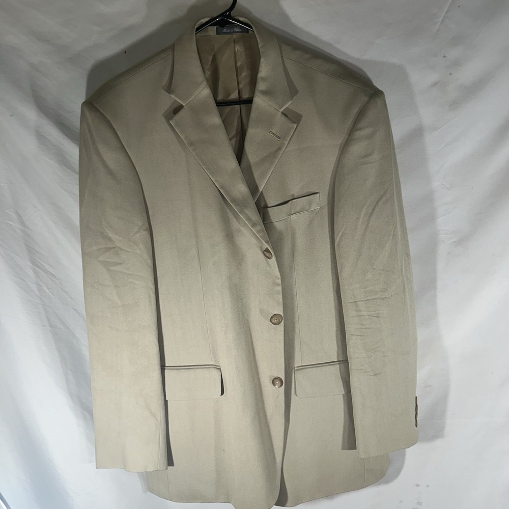 Oscar de la Renta 44R Tan 100% Silk Blazer Sport Coat 3 Button Mens